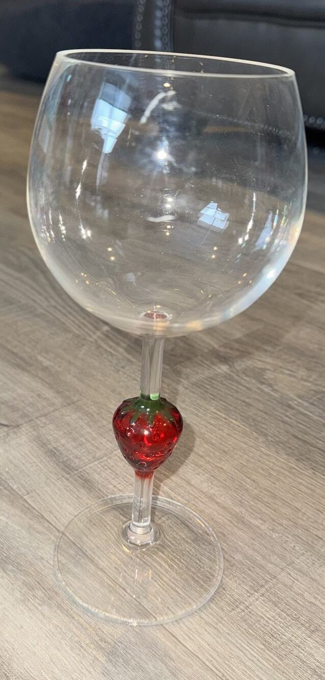 Hobby Lobby Strawberry Stem Plastic Wine Goblet Clear Red Fruit Accent NWOT